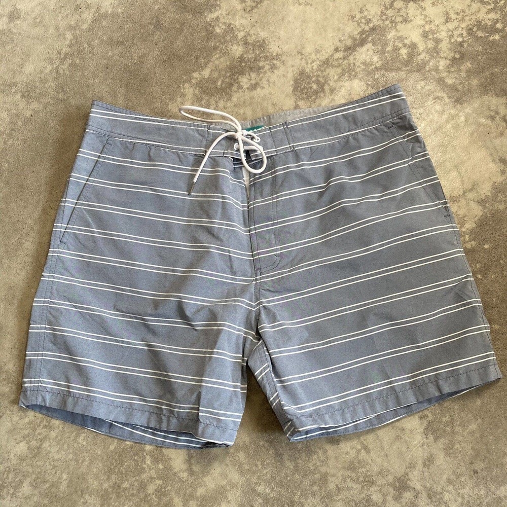 Bononos Swimshorts Mens Size 35 Striped Blue Drawstring Waist‎ Pockets